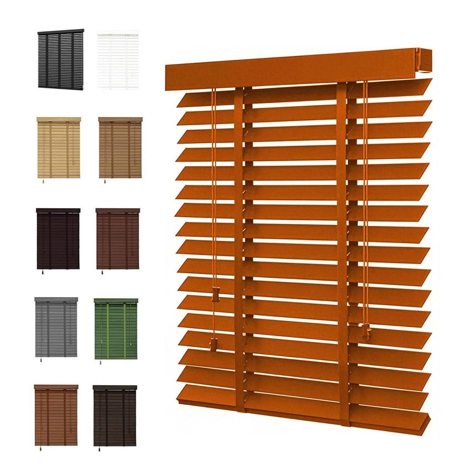 Wood Light Filtering Blinds for Indoor Windows, 50 mm Slats Privacy Blackout Wooden Shades, 40cm 60cm 80cm 100cm 120cm 140cm 160cm 180cm 200cm, Waterproof Venetian Blind Custom sizes(Walnut)