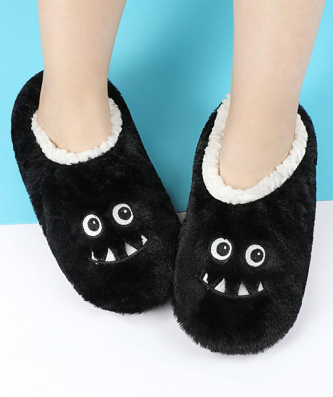 Panda Bros Kid's Animal Slipper Socks, Cartoon Cozy Fleece Indoor Slipper, Fluzzy Warm bedroom Shoes