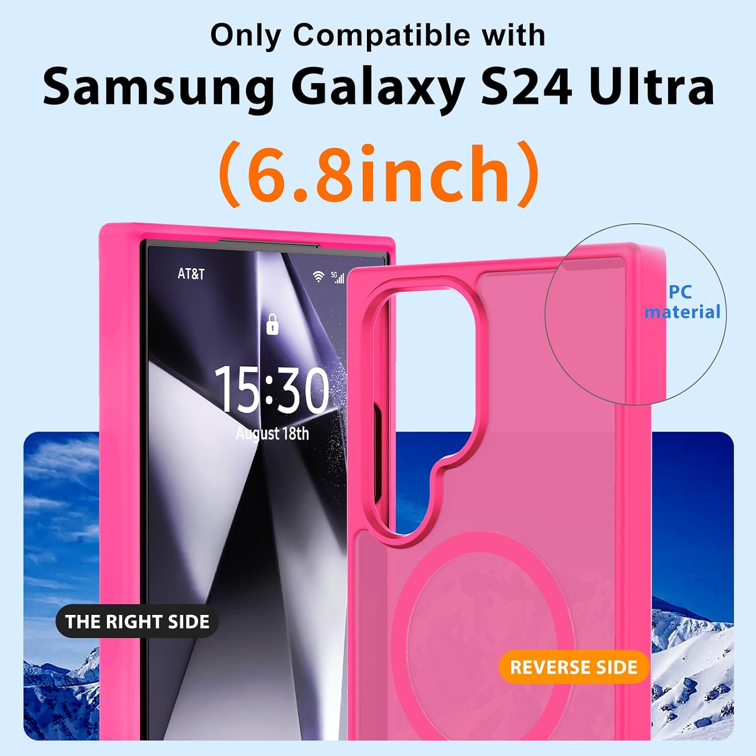 ualele Magnetic for Samsung Galaxy S24 Ultra Case, Compatible wit MagSafe, Military Grade Dropproof Translucent Matte ard Back Slim Protective for Samsung S24 Ultra 5G Case 6.8" 2024,ot Pink thumbnail