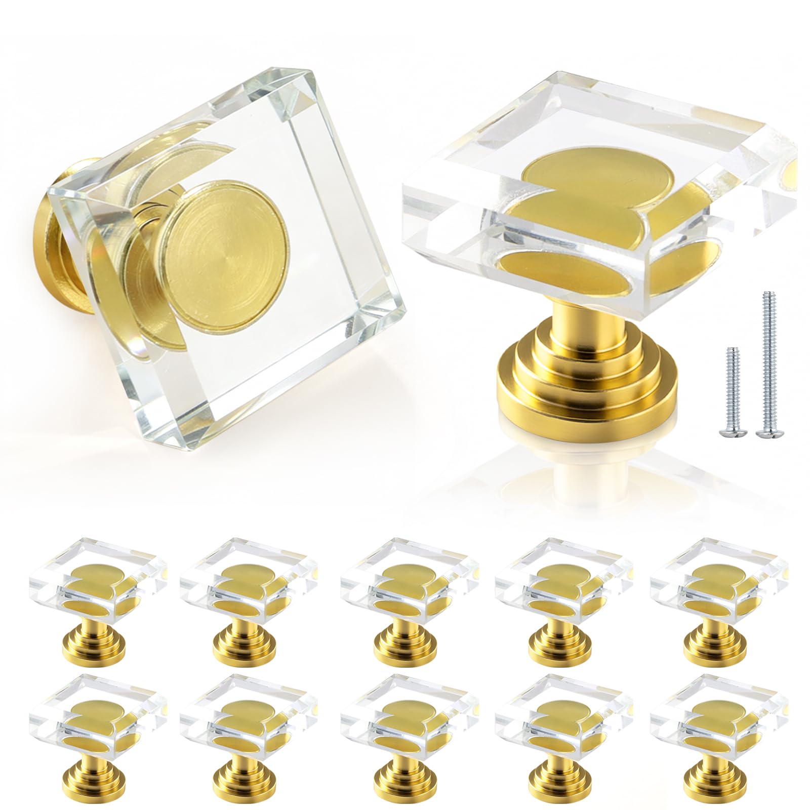 12 Pack 1-1/4 Inch Glass Crystal Cabinet Knobs, Brass Polygon Drawer Pulls — Amazon image 8