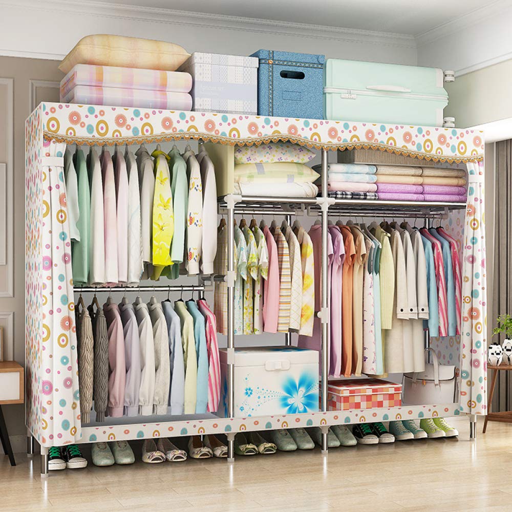 Garde-robe en tissu XL 210x45x168 cm armoire de rangement chambre double armature acier