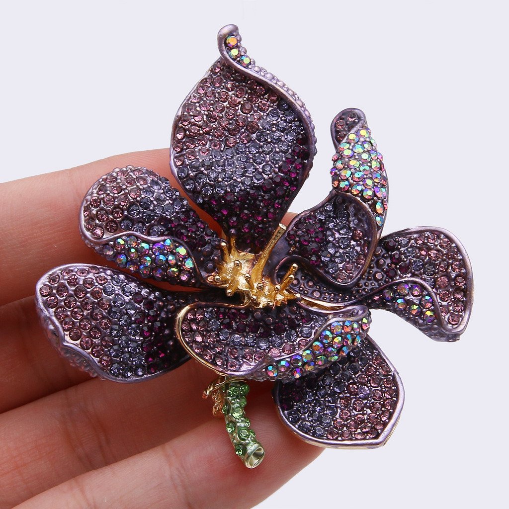Spilla da donna a forma di petalo di fiore di orchidea in cristallo austriaco