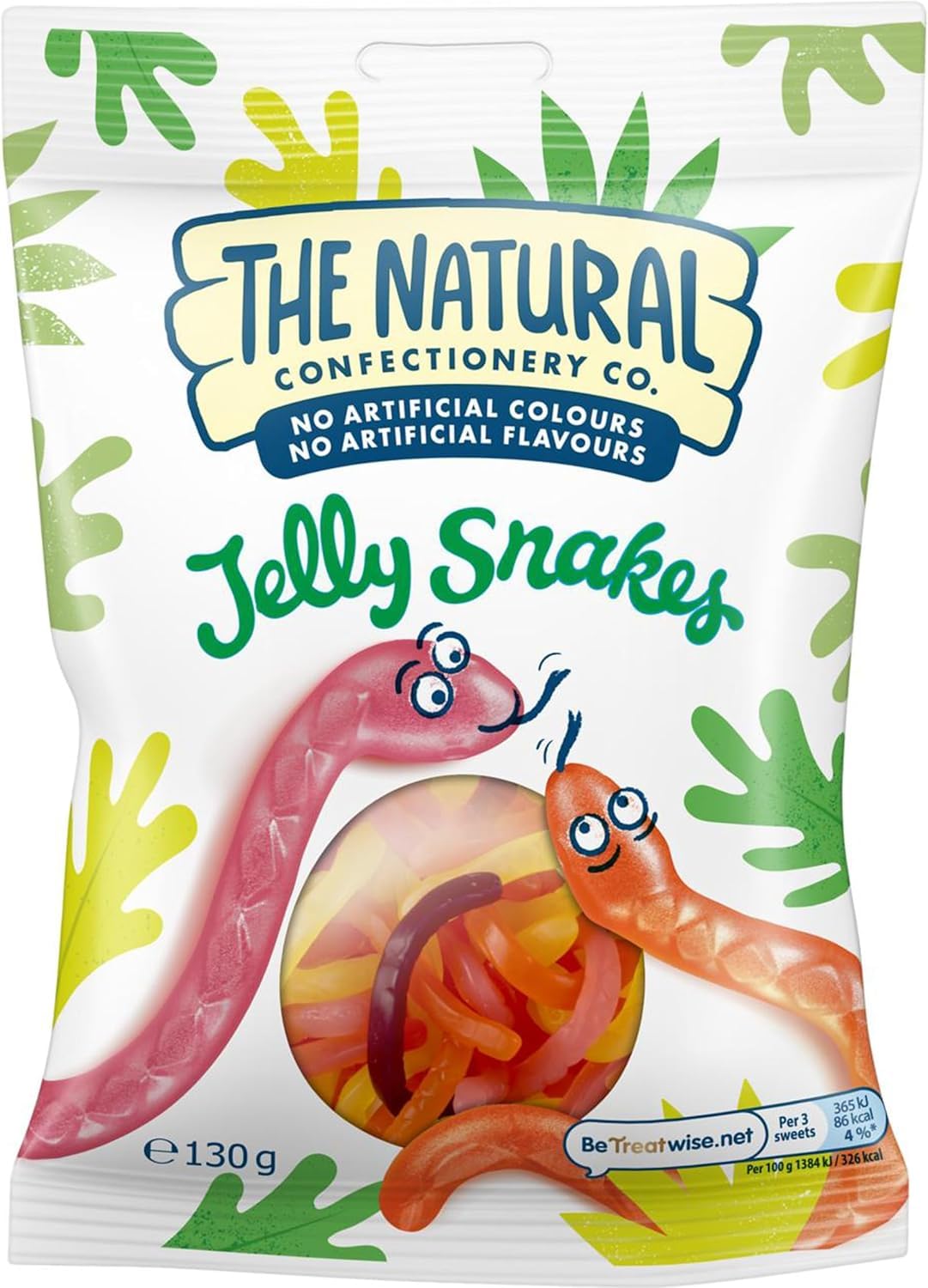 The Natural Confectionary Co. Jelly Snakes, Assorted Fruit Gummies, Sweets for Snacking, Sharing & Gifting, Mulipack, 130 g (Pack of 10)