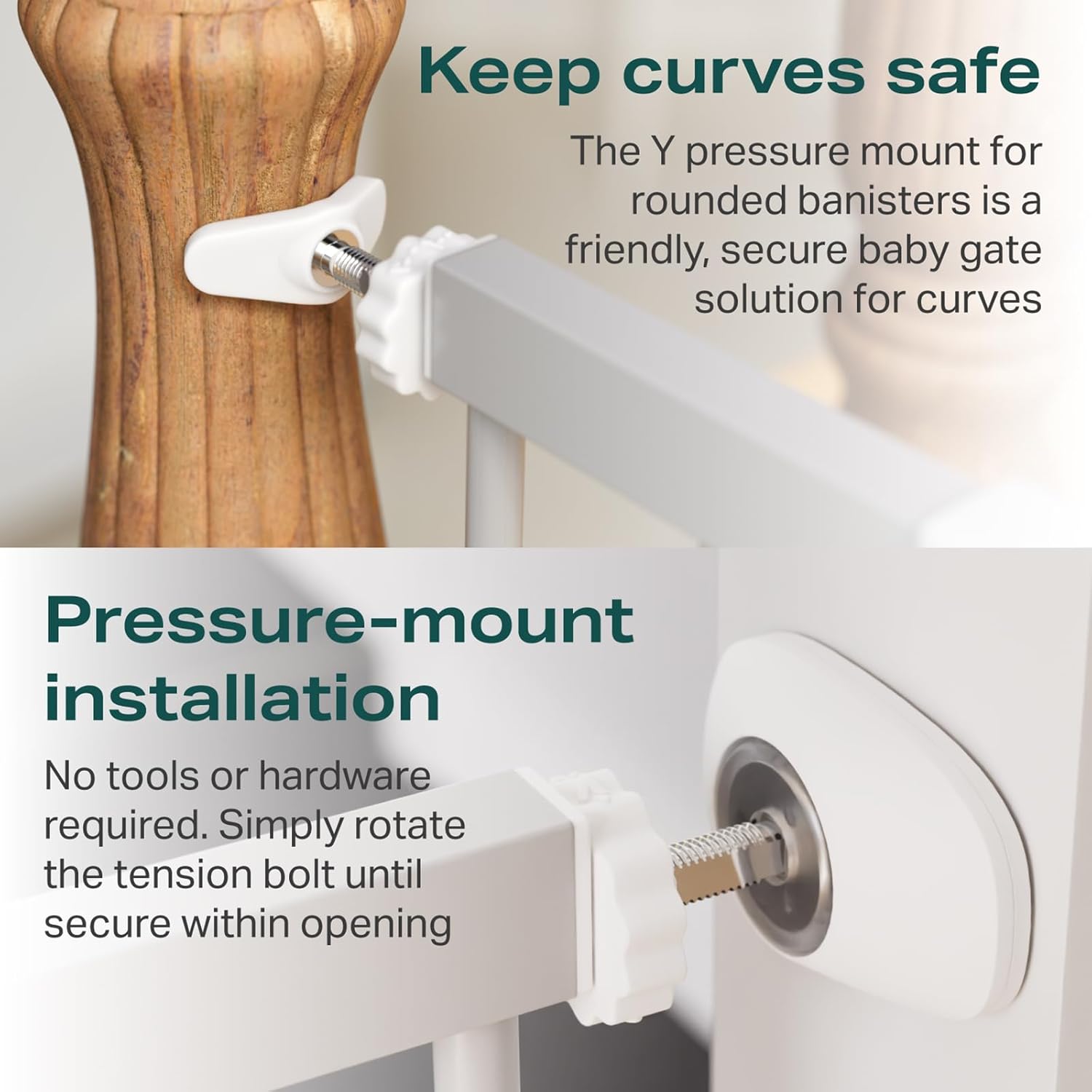 Cumbor 29.7-46 Baby Gate for Stairs, Auto Close & Dual Lock Dog Gate for the House, Mom's Choice Awards Winner-Pressure Mounted Pet Gates for Doorways & Hallways, Walk-Through Child Gate Indoor, Gray