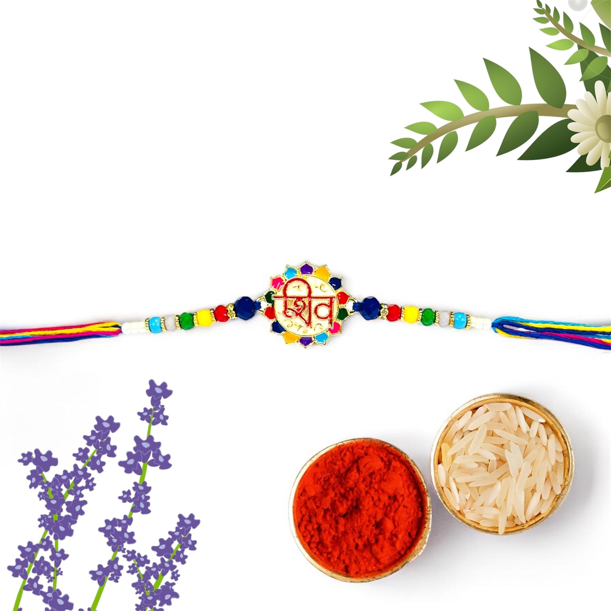 GR Shiv Thread for Brother | Multicolor Beaded Design with Roli Chawal & Greeting Card | Handcrafted Rakshabandhan Gift – Made in India-image-35
