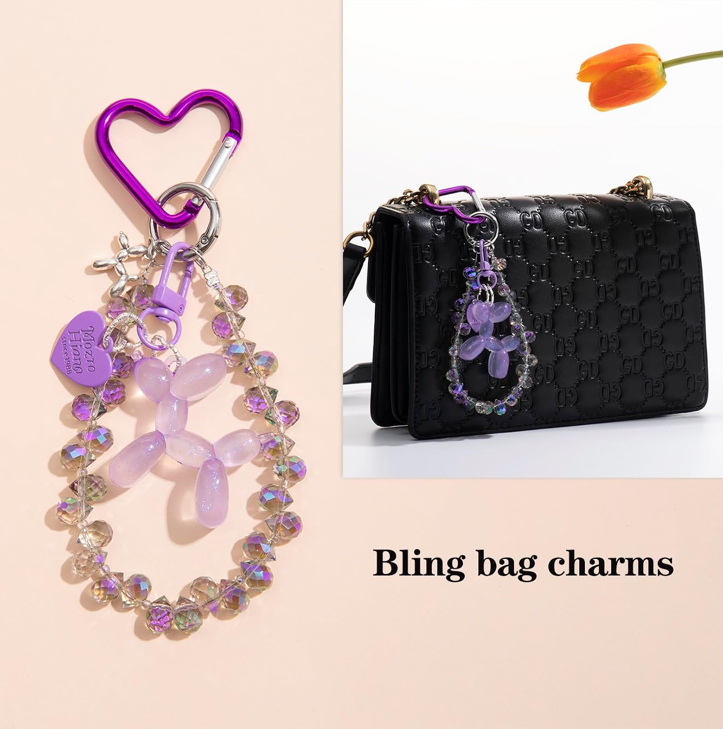Bag Charms Balloon Dog Keychains for Women Cute Bling Keychain Wristlet, Girly Key Chain Accessories for Handbag Purse