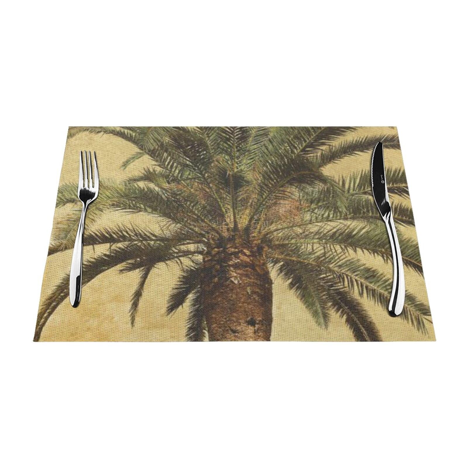 PVC Placemat Set of 6 PCS, 45x30 CM, Palm Tree Tropical Printed Non-Slip Heat Resistant Place Mats for Kitchen Dining Table Indoor Outdoor