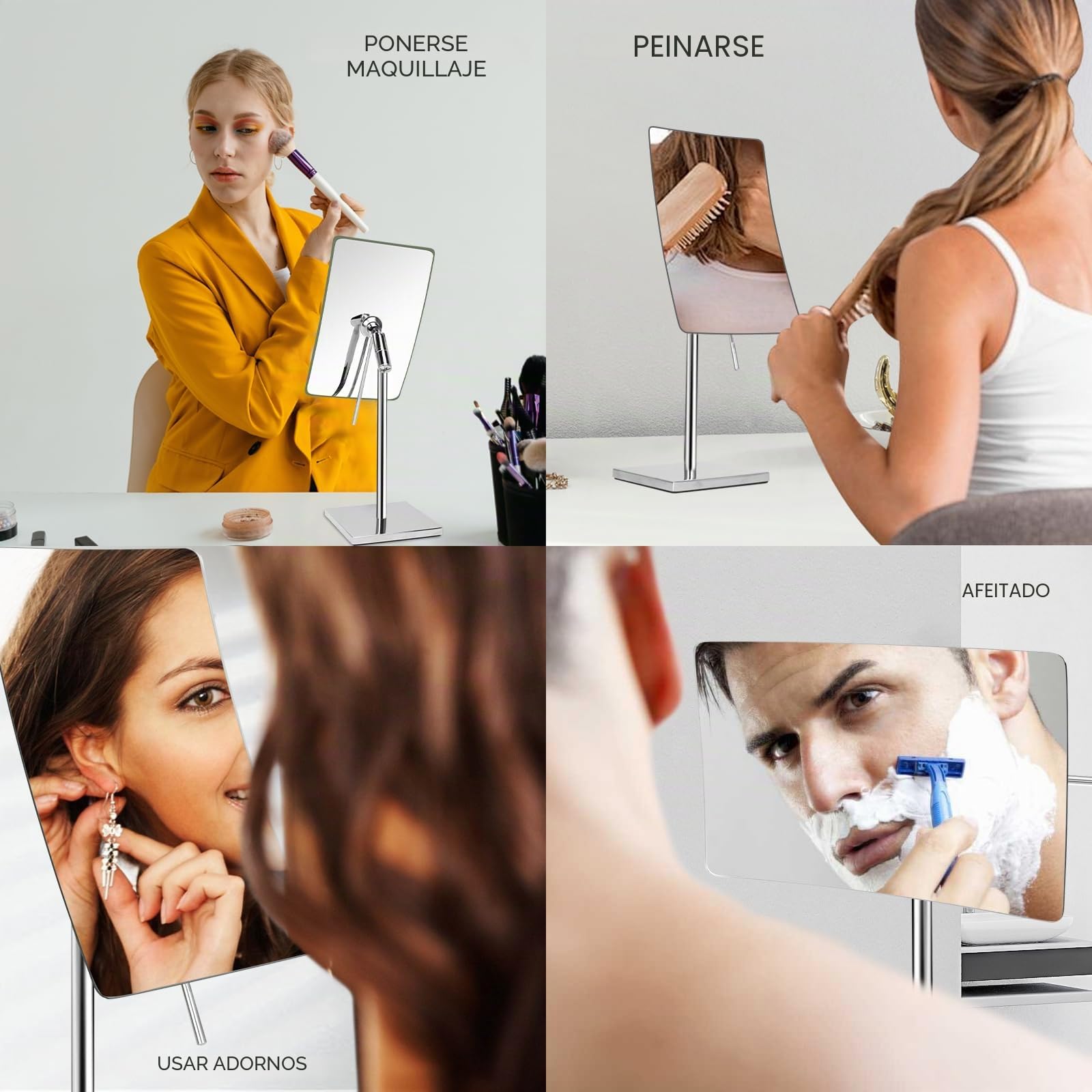 Nicesail Espejos de Maquillaje de Mesa Plata Espejos Aumento x5 Espejo Maquillaje Rectangular para Baño Espejo para Afeitado