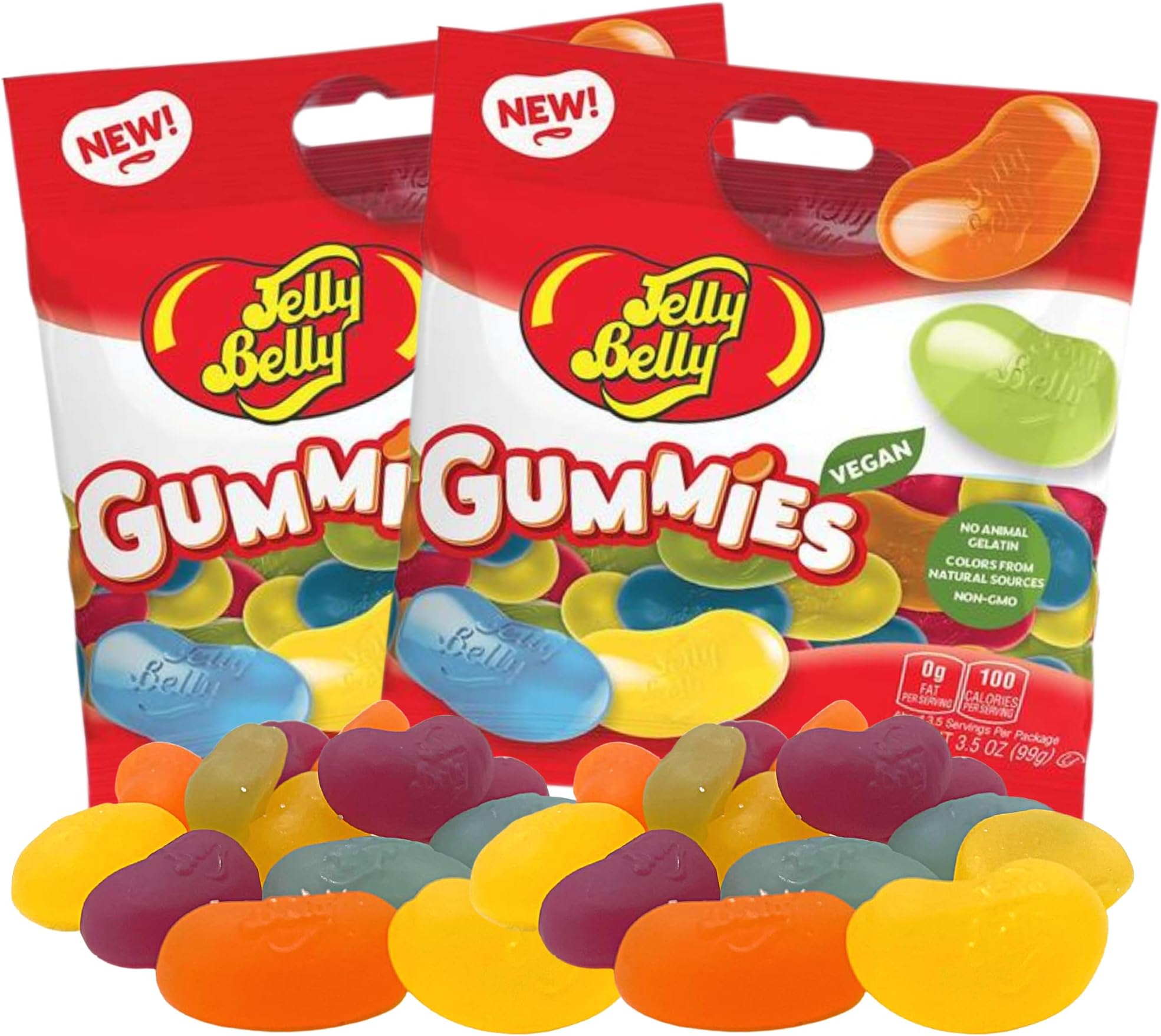 Needzo Vegan Jelly Bean Shaped Jumbo Gummy Candy, Sharable Bagged Gourmet Candies, Pack of 2, 3.5 Ounces