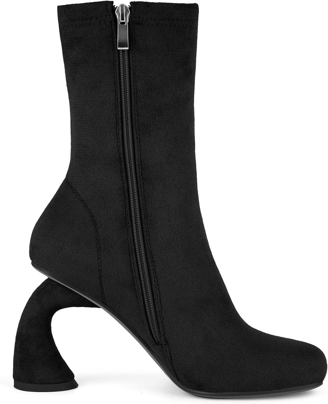 Women's Sculpted Heel Ankle Boots, 3.74 Inch High Heel Fashion Booties with Side Zip, Square Toe PU Leather Dress Boots