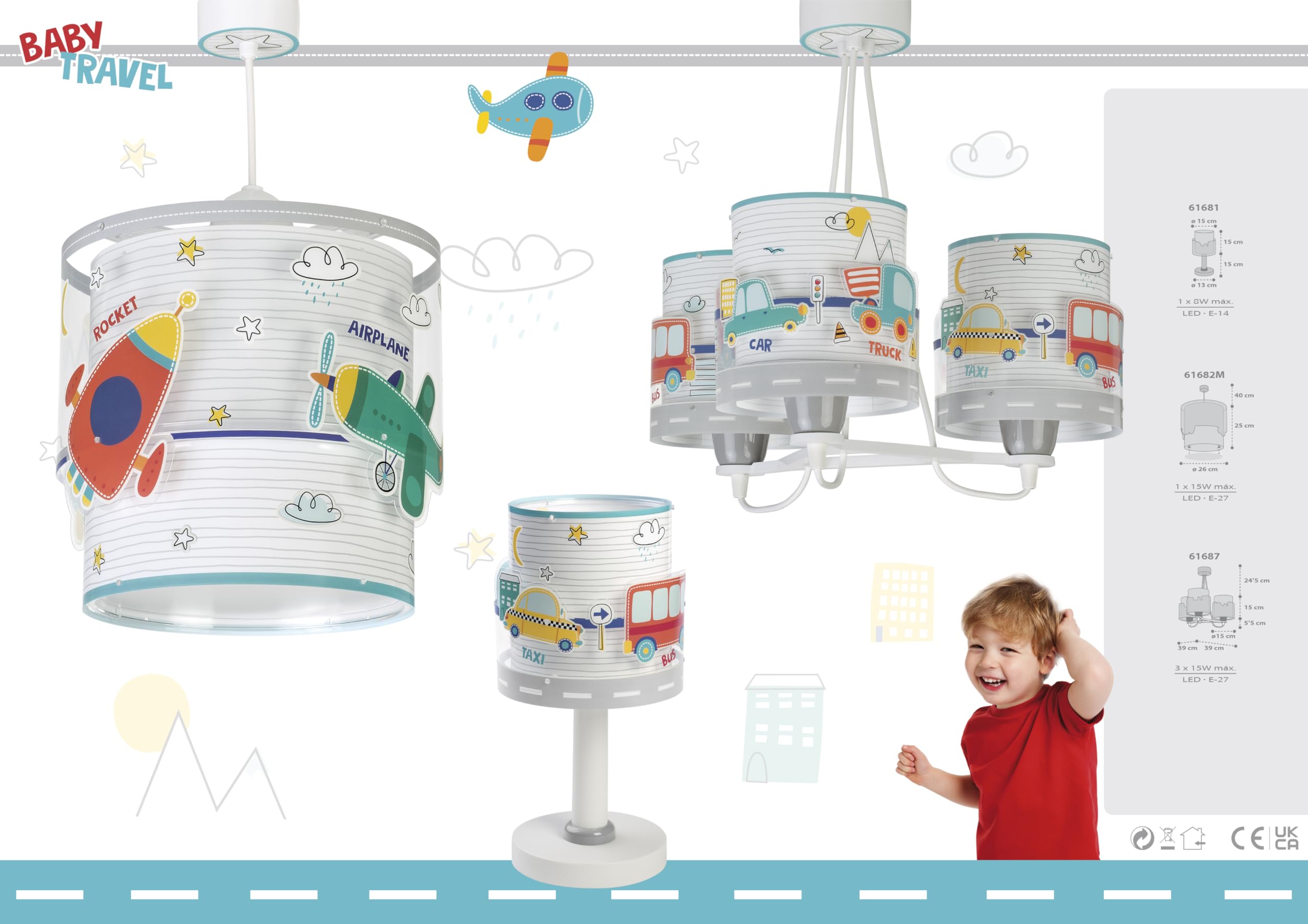 Dalber Lámpara infantil de Techo 3 Luces Baby Travel Coches y Aviones
