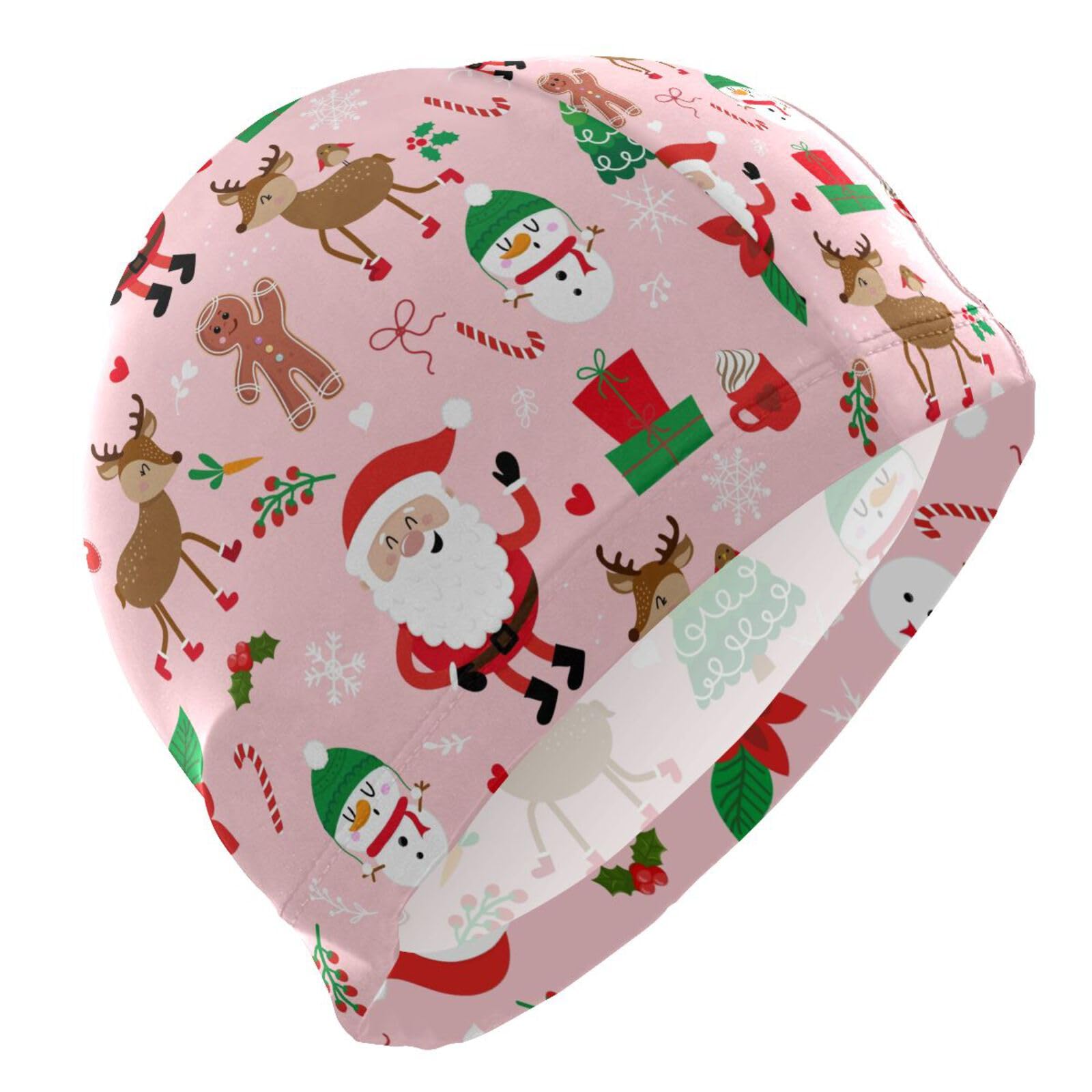 Dallonan Swimming Cap Unisex Adult Swim Cap Women Men Christmas Santa Snowman Deer Polyester