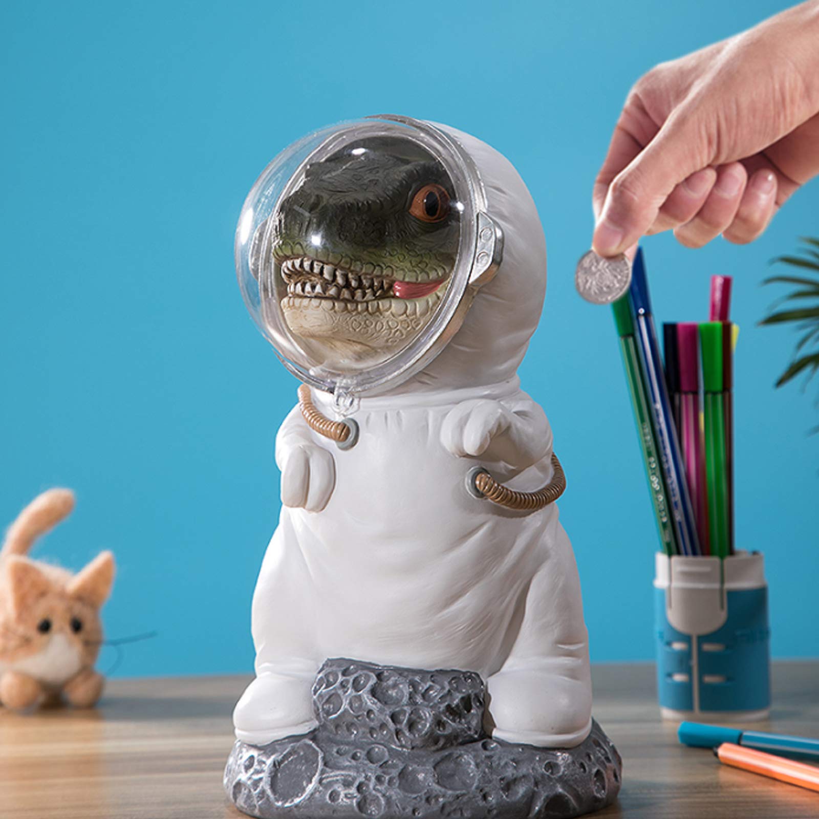 QBLDX Cartoon Dinosaur Piggy Bank Creativity Cute Sky Astronaut Large Capacity Design Can Store 1000 Coins Environmentally Friendly And Non-toxic Resin Decorations