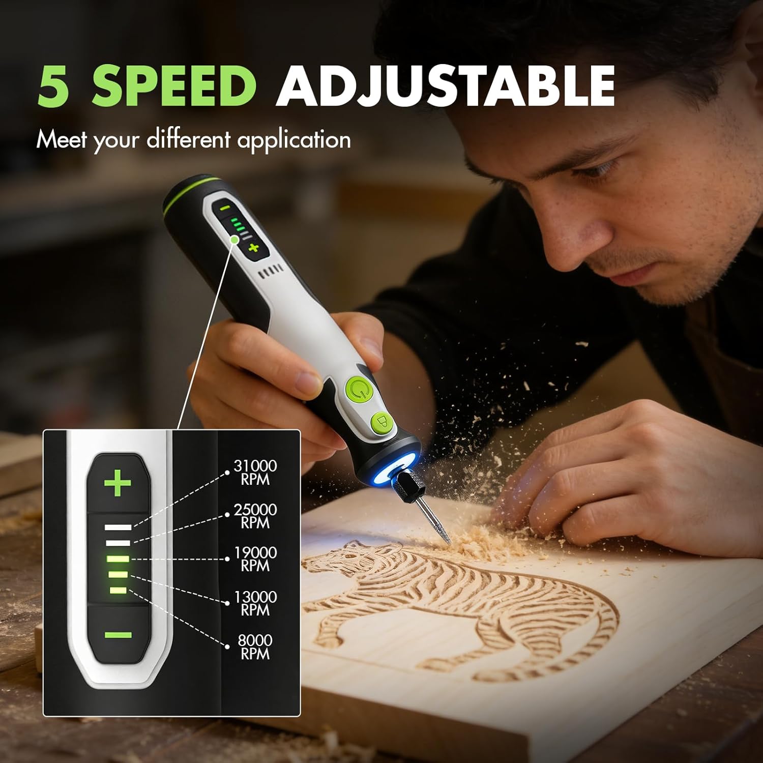 Cordless Rotary Tool Kit Engraving Pen 5 Variable Speed 7.2V Powerful Rotary Tool 8000-31000RPM with 60 Accessories for 3D Printer Sanding,Polishing,Drilling,Carving DIY Crafts