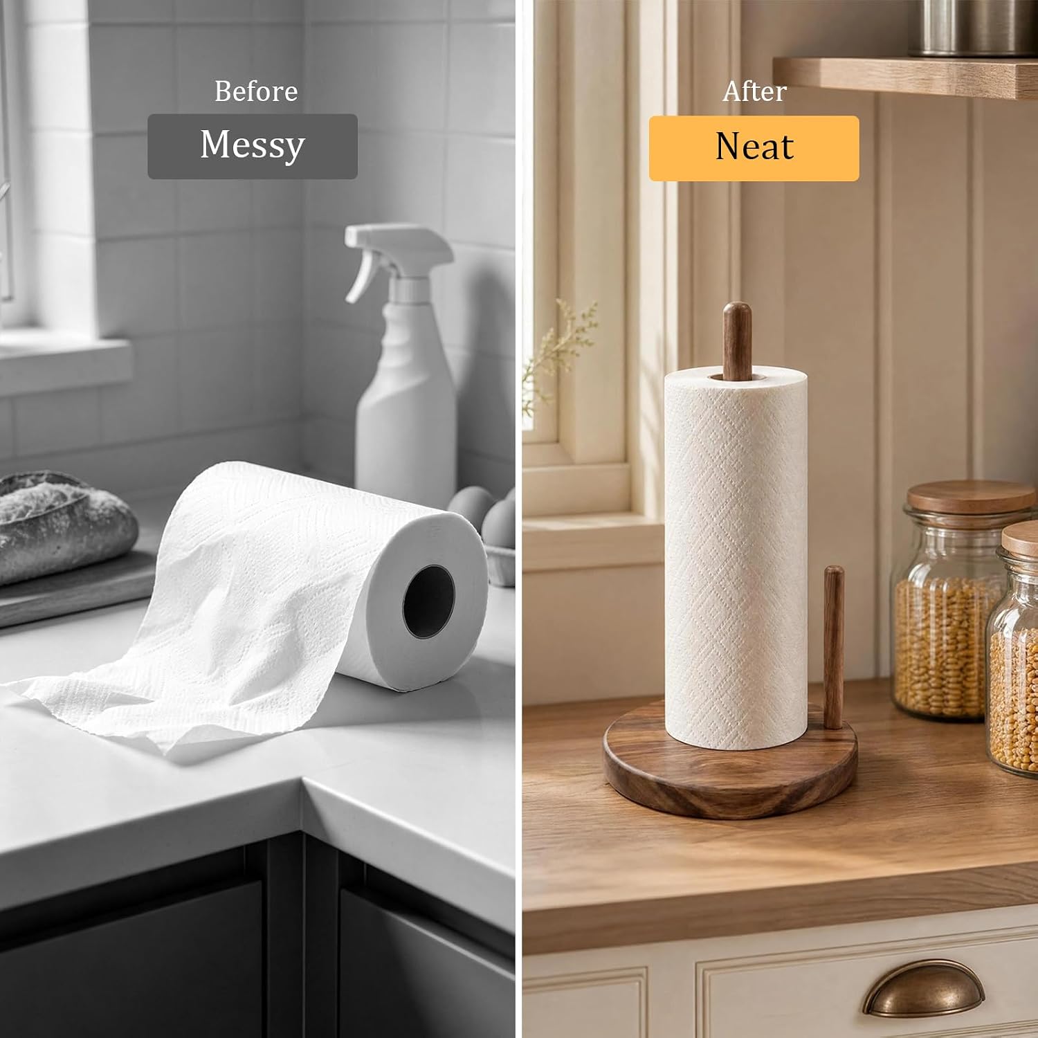 Wooden Paper Towel Holder, Widened Non-Slip Stable Base Countertop image 3