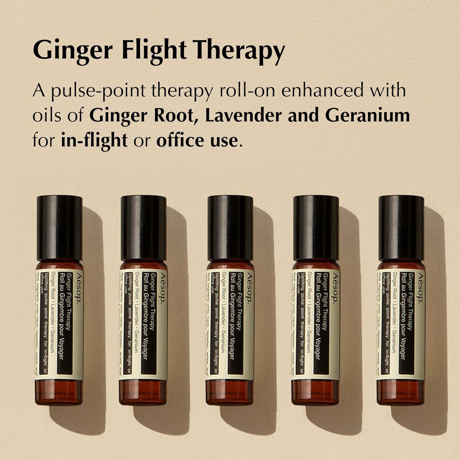 Aesop Ginger Flight Therapy | Aromatic Anti-Nausea, Calming Pulse-Point Roll-On with Ginger and Lavender Oil | for Travel or Daily Use | 0.3 fl oz