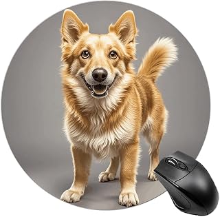 Round Mouse Pad with Anti-Slip Rubber Base Desk Accessories | Golden Dog, Small Waterproof Mouse Mat, Cute Gaming Computer Laptop Mousepad, Office Home Table Table Decor
