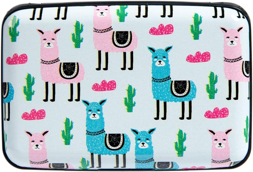 VICHLINEAluminum RFID Blocking Slim Metal Wallet Credit Card Holder for Men Women (Llama and Cactus)
