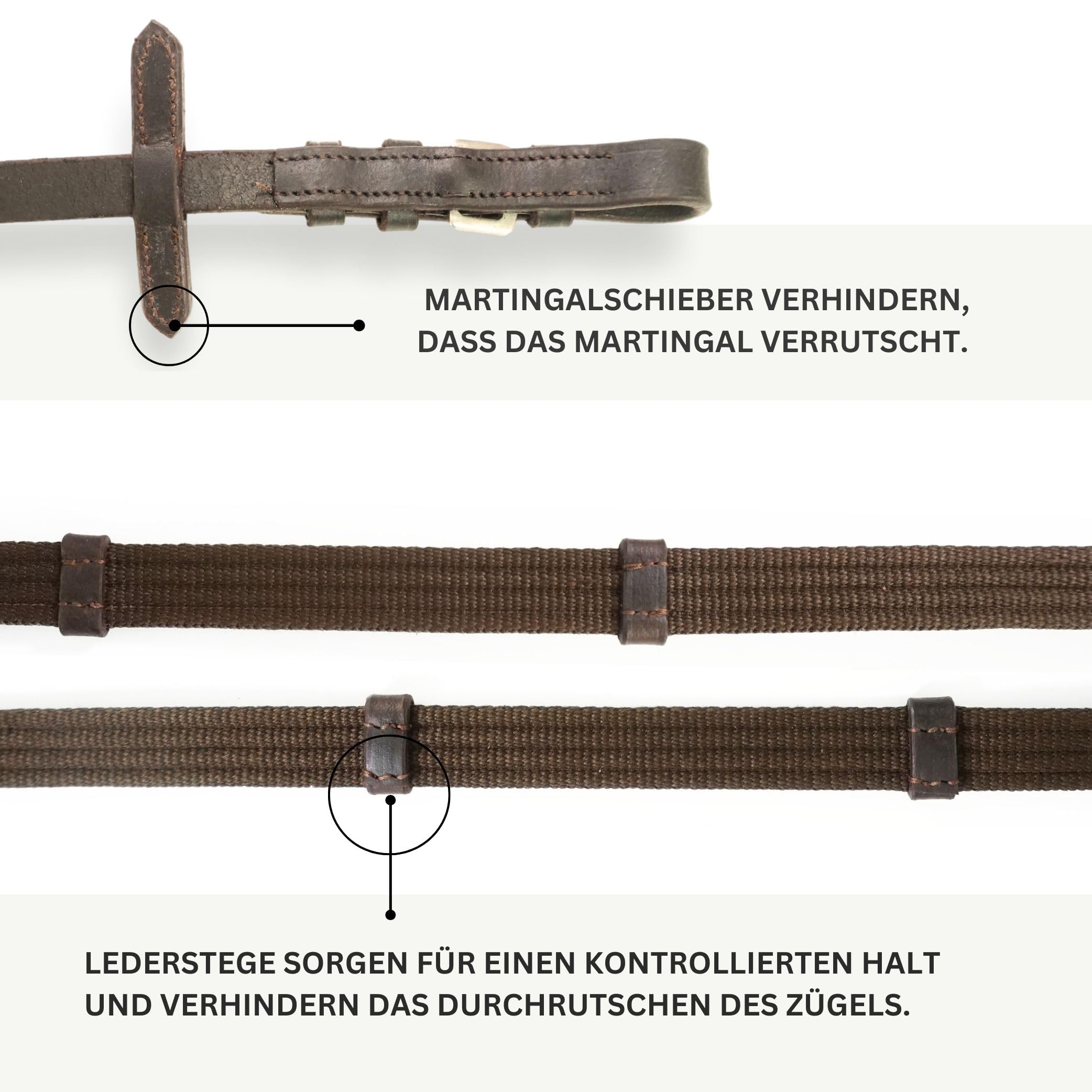 Pferdelinis Trensen Riendas para caballos, duraderas correas en negro o marrón, ancho 18 mm, longitud 2,9 m (marrón)