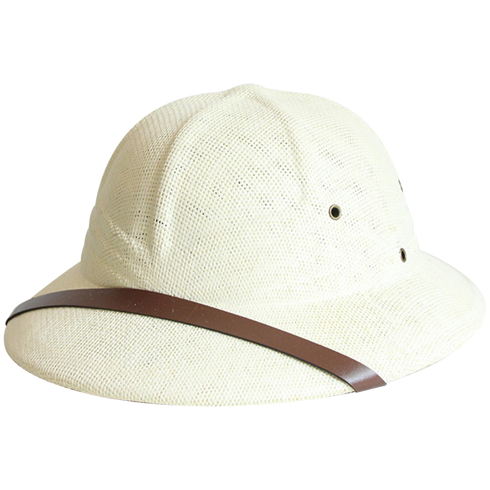 Casco da pith, cappello di paglia da uomo a tesa larga con decorazione con cintura, cappello da sole in tessuto traspirante con sottogola regolabile, per minatore all'aperto per costume da