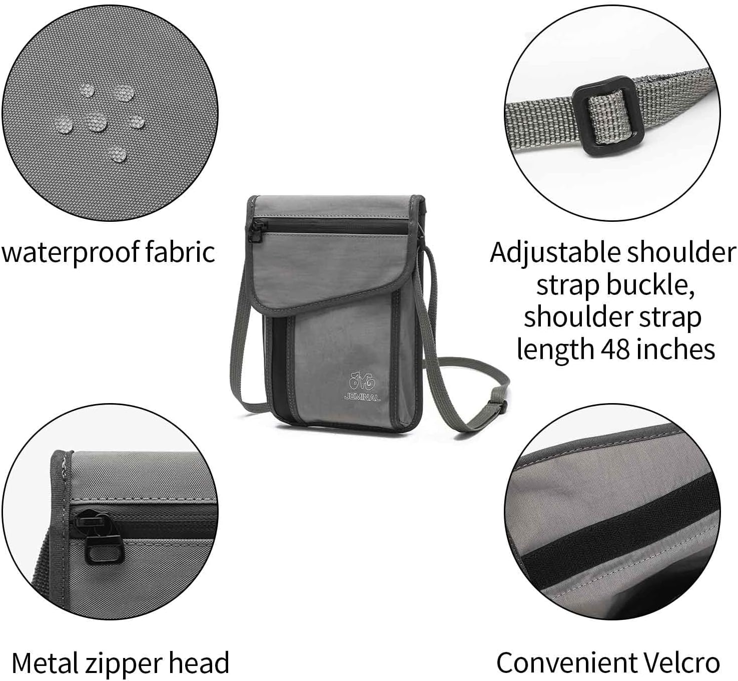 JEMINAL Passport ID Crossbody Phone Bag for Men & Women: Waterproof Small Phone Shoulder Handbag for lighty Camp Jog Travel