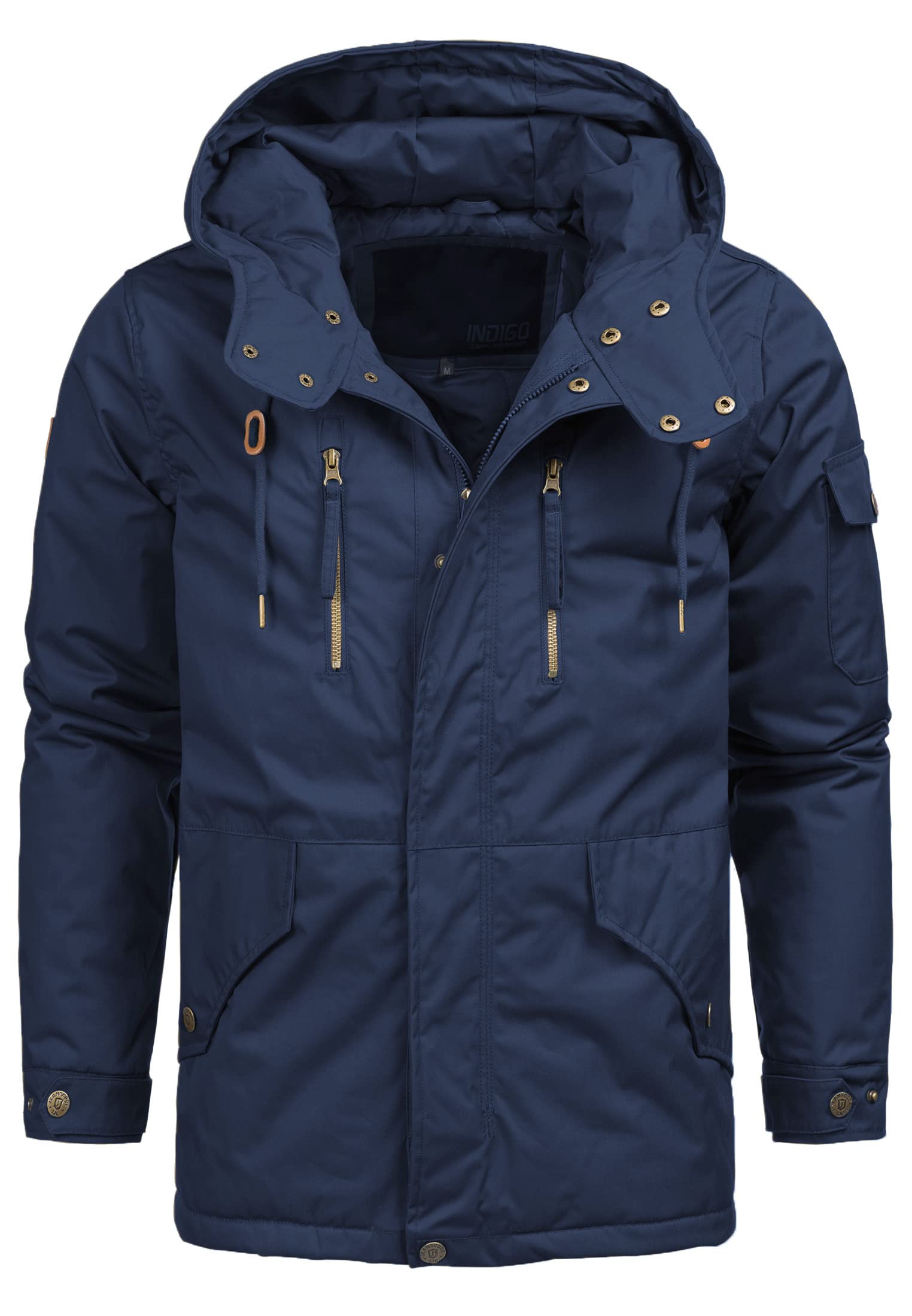 Indicode Herren Elmhurts Herrenmantel Parka mit verdeckter Knopfleiste | Eleganter Herrenmantel mit Kapuze und zeitlosem Design, Herrenjacke, Kurzmantel, Outdoorjacke, warmer Wintermantel für Männer