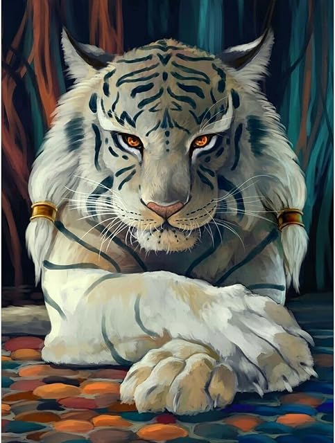 AIRDEA 5D Tiger Diamond Painting Kits for Adults Kids, DIY Animal Diamond Painting Kits Round Full Drill Tiger Diamond Art Kits Cross Stitch Paint by Numbers Tiger Gem Painitng Kits 11.8x15.7inch
