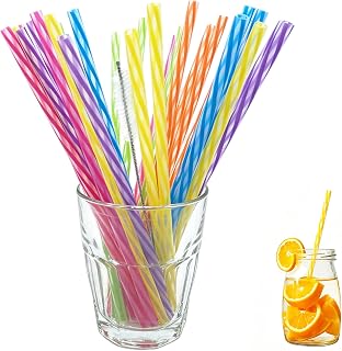 30 Pieces Reusable Straws Plastic, 9.5 Inch Plastic Straws with Straw Brush, Plastic Straws for Smoothies, Juice, Cocktail, Hot Beverage