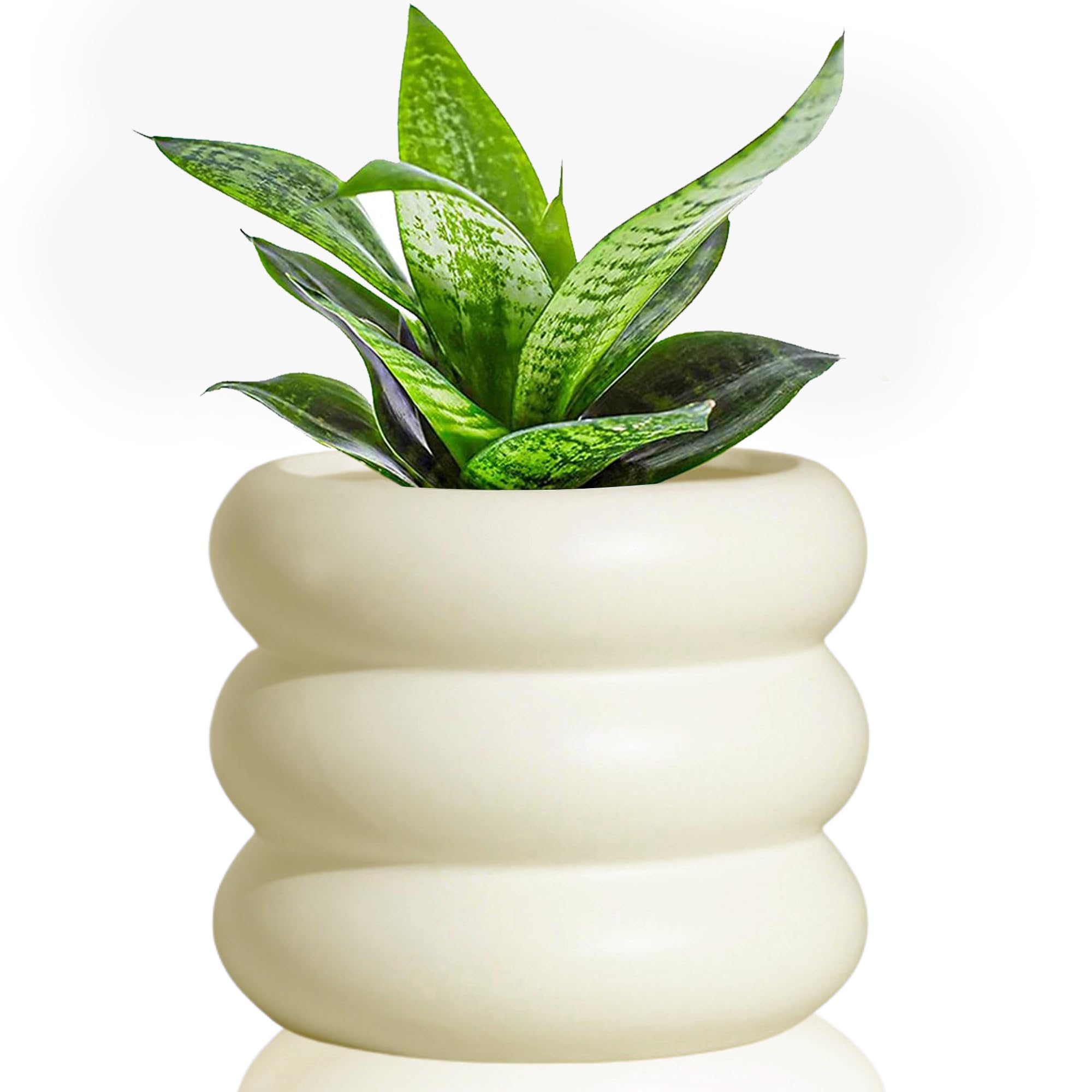 Cusmation 4.7 Inch Modern Plant Pot Beige Ceramic Glaze Succulent Planters for Indoor Unique Pots, Planter with Drainage Holes Small Bubble Porcelain for Herb Snake Plants