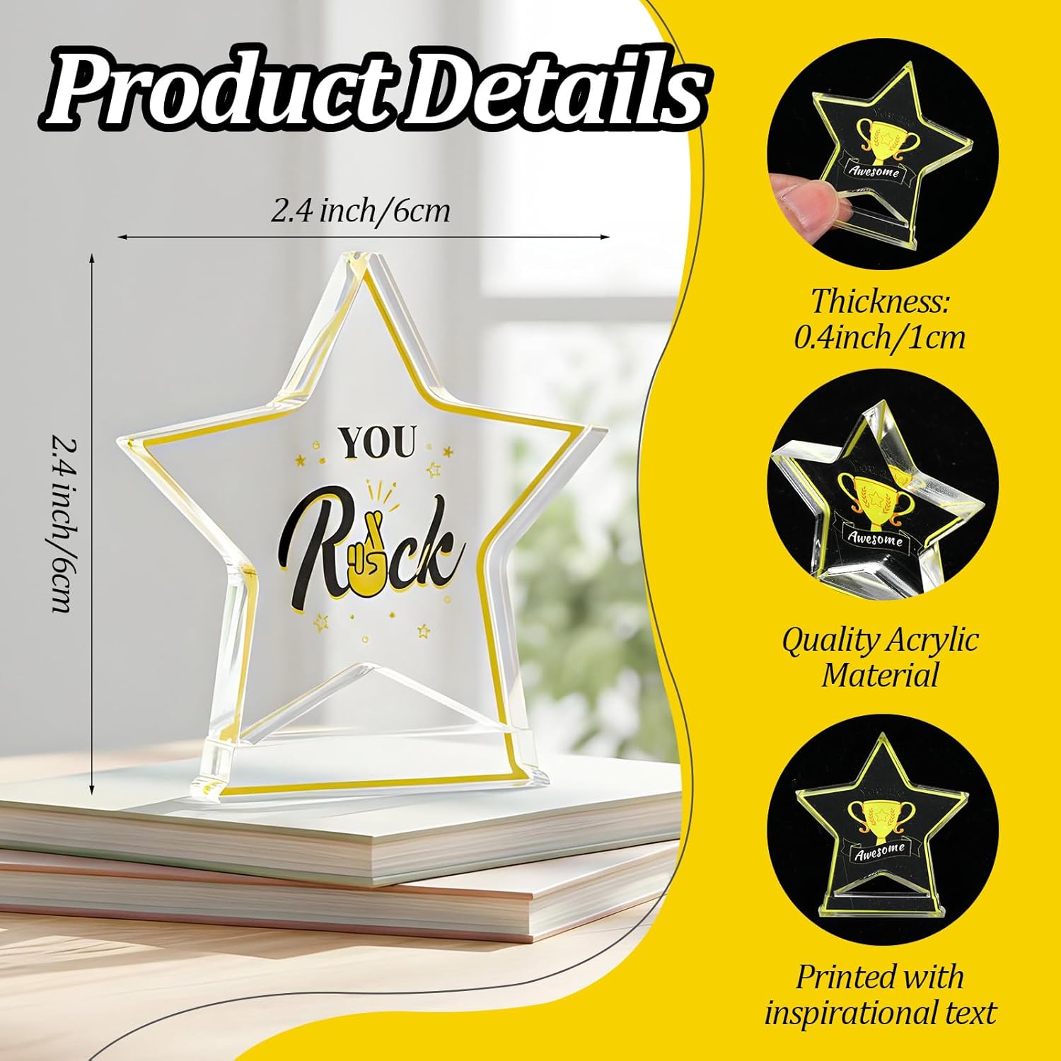 18 Pcs Employee Appreciation Awards Gifts Bulk Small Acrylic Trophies Mini Thank You Plaque Gifts for Recognition Adults Students Classroom Office Graduation Decorations(Star,Gold) - Image 2