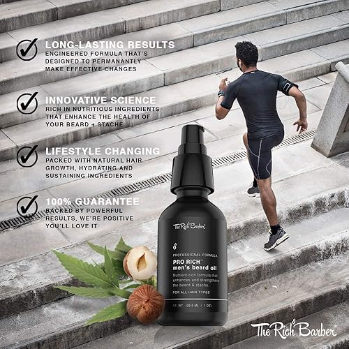 Miniatura 4 de The Rich Barber Pro Rich - Aceite de barba para hombre, 1 onza, suaviza la barba y promueve el crecimiento espeso con aceite de ricino, aceite de