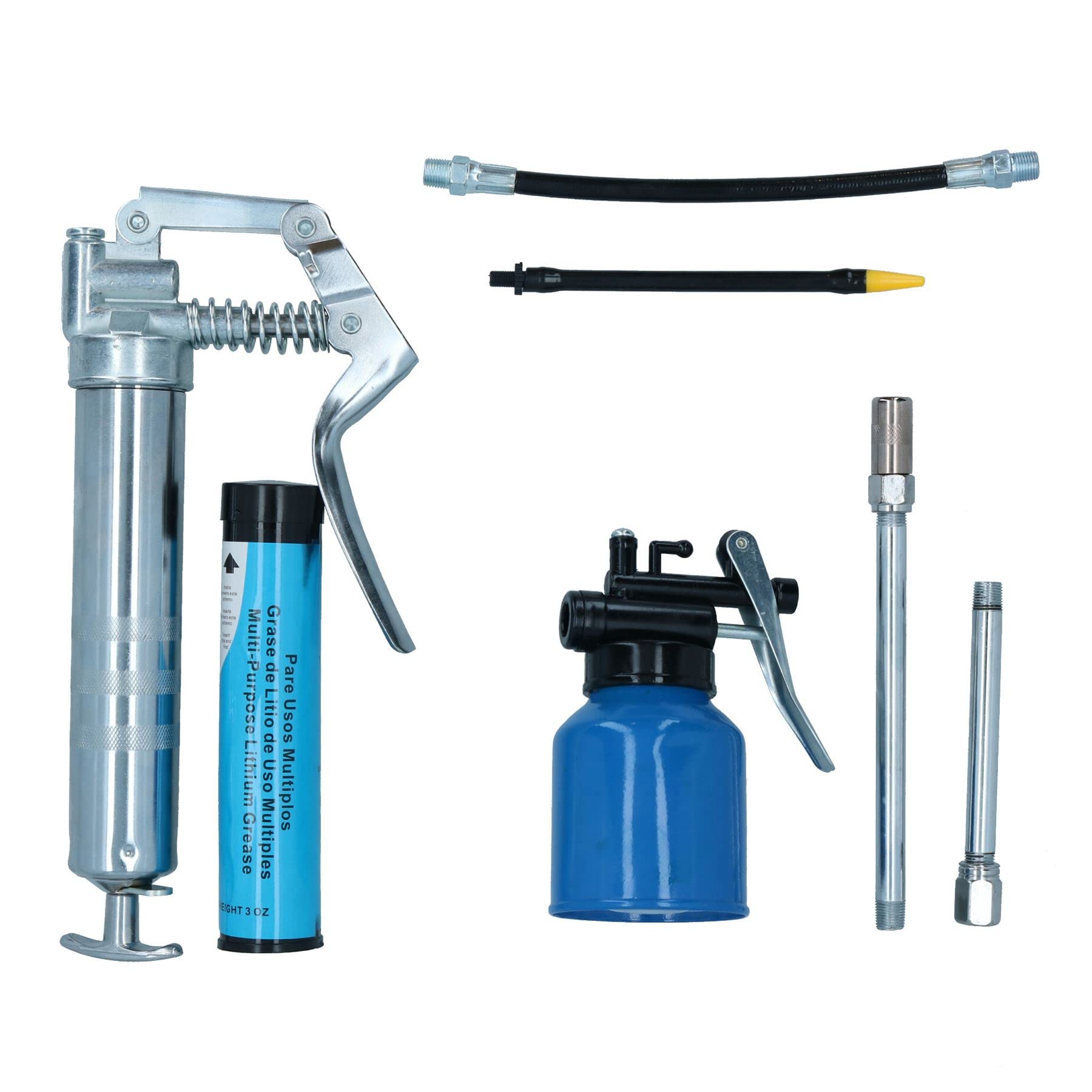AB Tools Mini Grease Gun + Oil Can With Flexible + Rigid Nozzles and 3oz Grease 5pc Kit