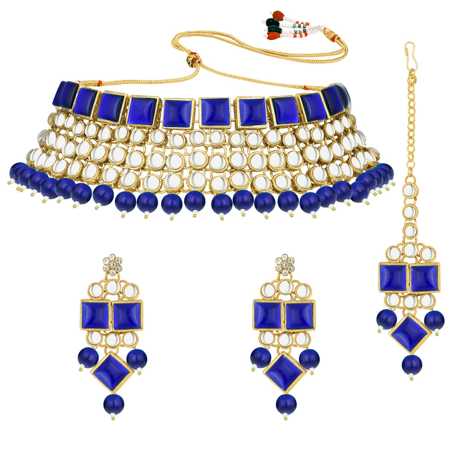Peora Indian Bridal Dulhan Crystal Kundan Choker Necklace Traditional Jewellery Set with Maang Tikka Earrings for Women (Blue) (B08BJ4TS7S) Amazon Price History, Amazon Price Tracker