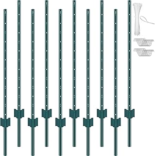 VEVOR 4 Feet U-Channel Metal Fence Post, 10 Pack with 20 Zip Ties & 20 Clips, Sturdy Steel Stakes for Garden Yard, Lawn, Farms and Outdoor Wire Fencing, Green