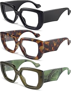 livho 3 Pack Blue Light Glasses Women Men Oversized Fashion Computer Bluelight Blocking Thick Frame Eyeglasses Anti Eyestrain