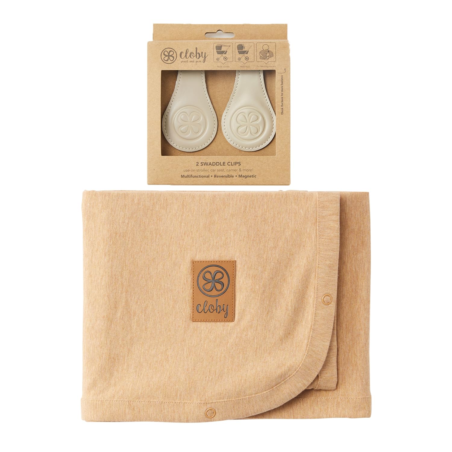 Cloby CBY-SET-BM-BE Set UV-Schutz-Decke Beige Melange und magnetische Clips beige