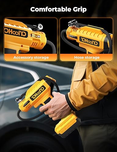 Miniatura 5 de YOHOOLYO Inflador de neumáticos, compresor de aire portátil para automóviles, 20 V, inalámbrico, recargable, alimentado por batería, bomba de aire