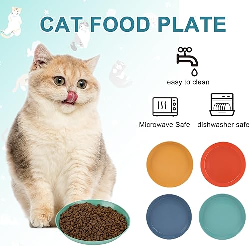 Miniatura 4 de Plato de comida para gatos poco profundos, 4 unidades, comida húmeda para gatos, cuencos planos para gatos, sin fatiga, platos para comida y agua,