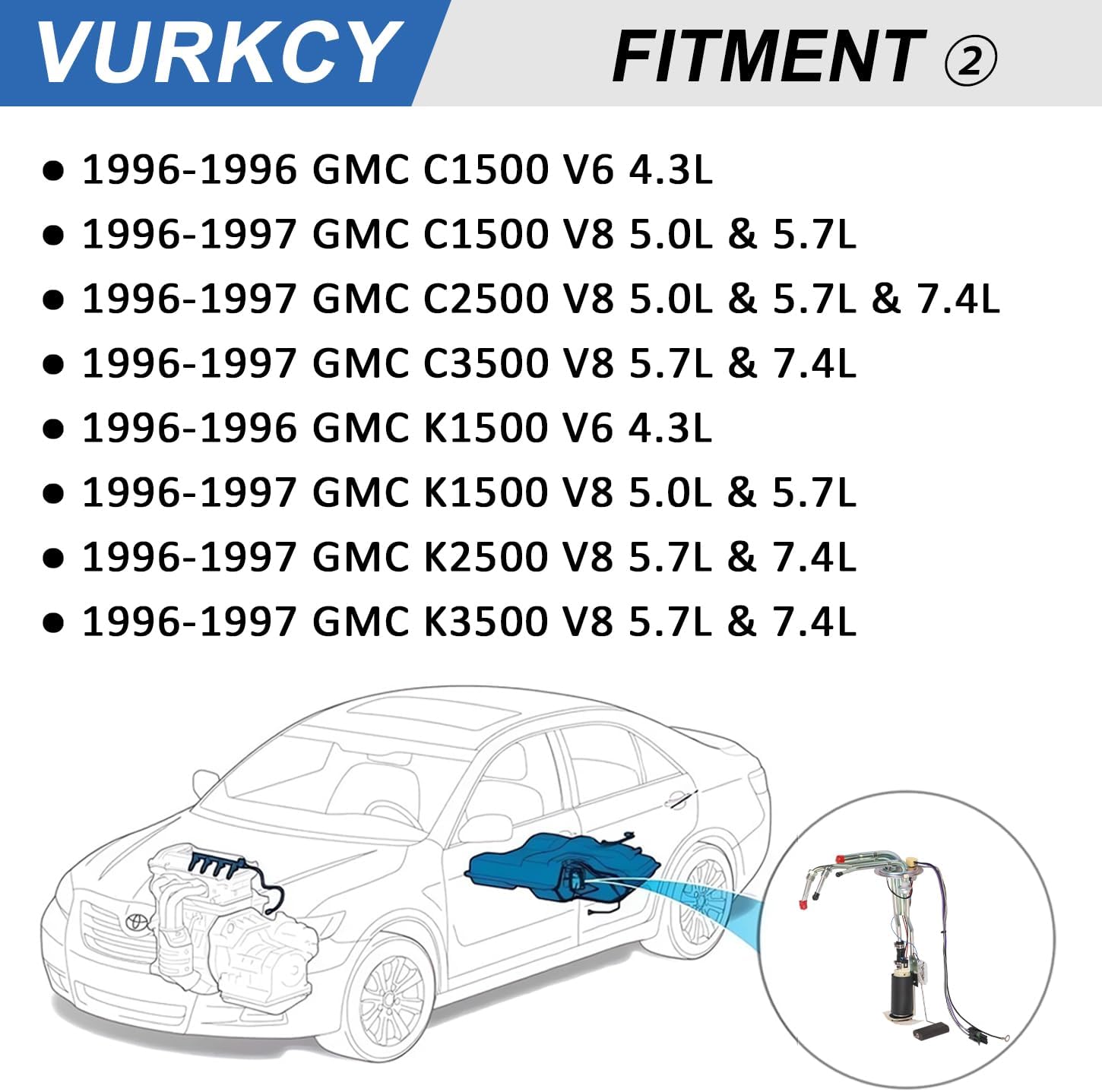 Electric Fuel Pump Assembly Compatible with Chevrolet Chevy & GMC C1500, C2500, C3500, K1500, K2500, K3500, 1996 1997, 4.3L 5.0L 5.7L 7.4L, w/sending unit Replace# E3622S 19111415