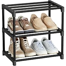 Standard Shoe Rack 3-Tier 17 Inches Wide, Free Standing Shoe Organizer Shelf Ideal for Home Entryway Closet & Garage Balcony | Black