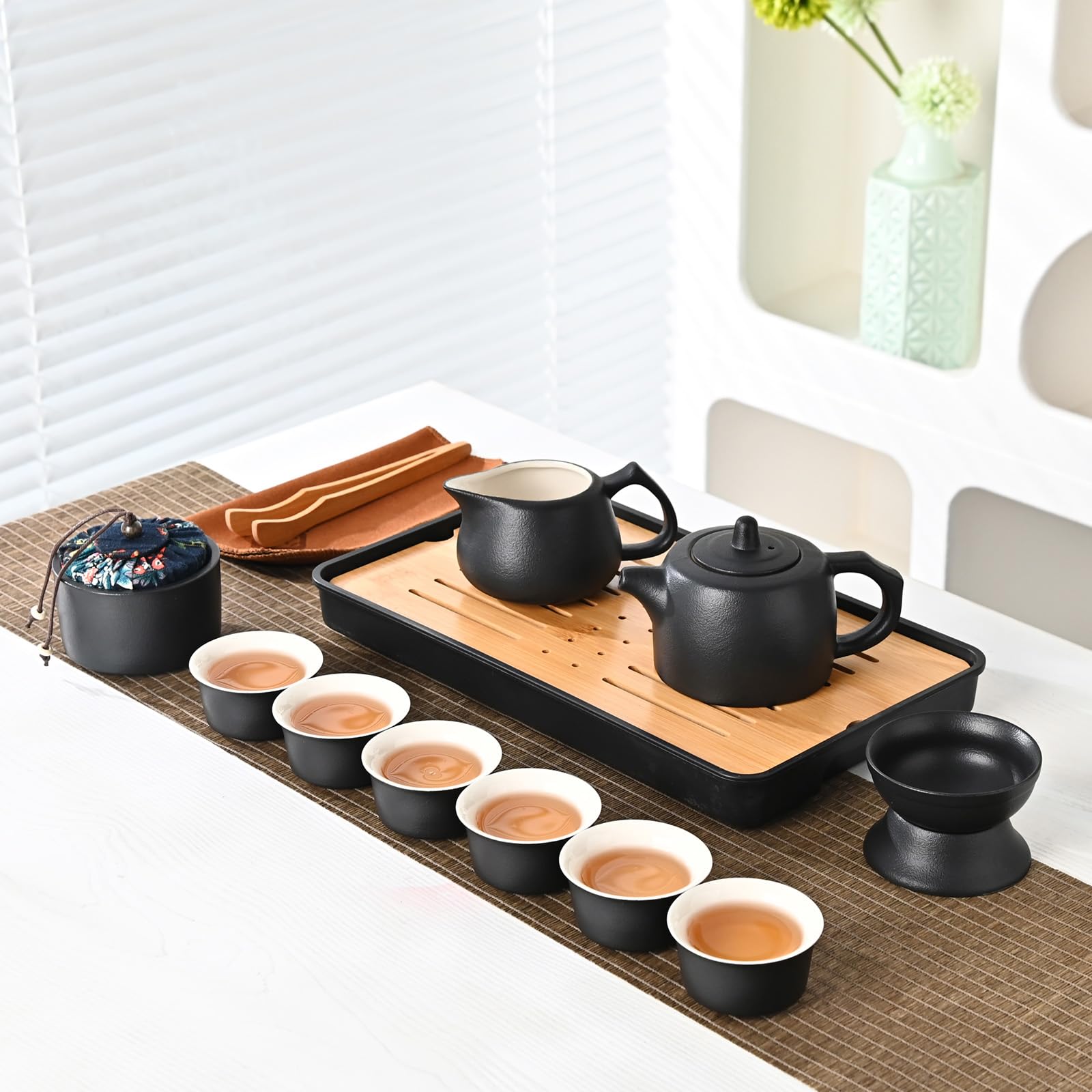 Tandarui Juego De Té Chino Tradicional, Juego De Té De Gongfu Chino Para Adultos, Adecuado Para Viajes En Casa Al Aire Libre Y Oficina (Jinglan 6 Tazas