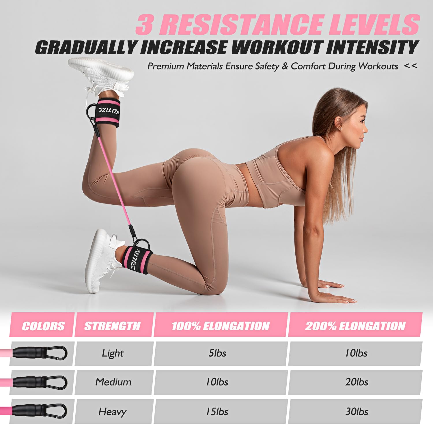 Bandas de resistencia al tobillo con puños y guía de entrenamiento, equipo de entrenamiento de piernas/glúteos para mujer para fitness en casa, bandas de ejercicio de empuje de cadera