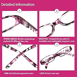 Kerecsen Women\'s Reading Glasses 4 Pairs Ladies Fashion Spring Hinge Readers (Colourful-5, 3.50)