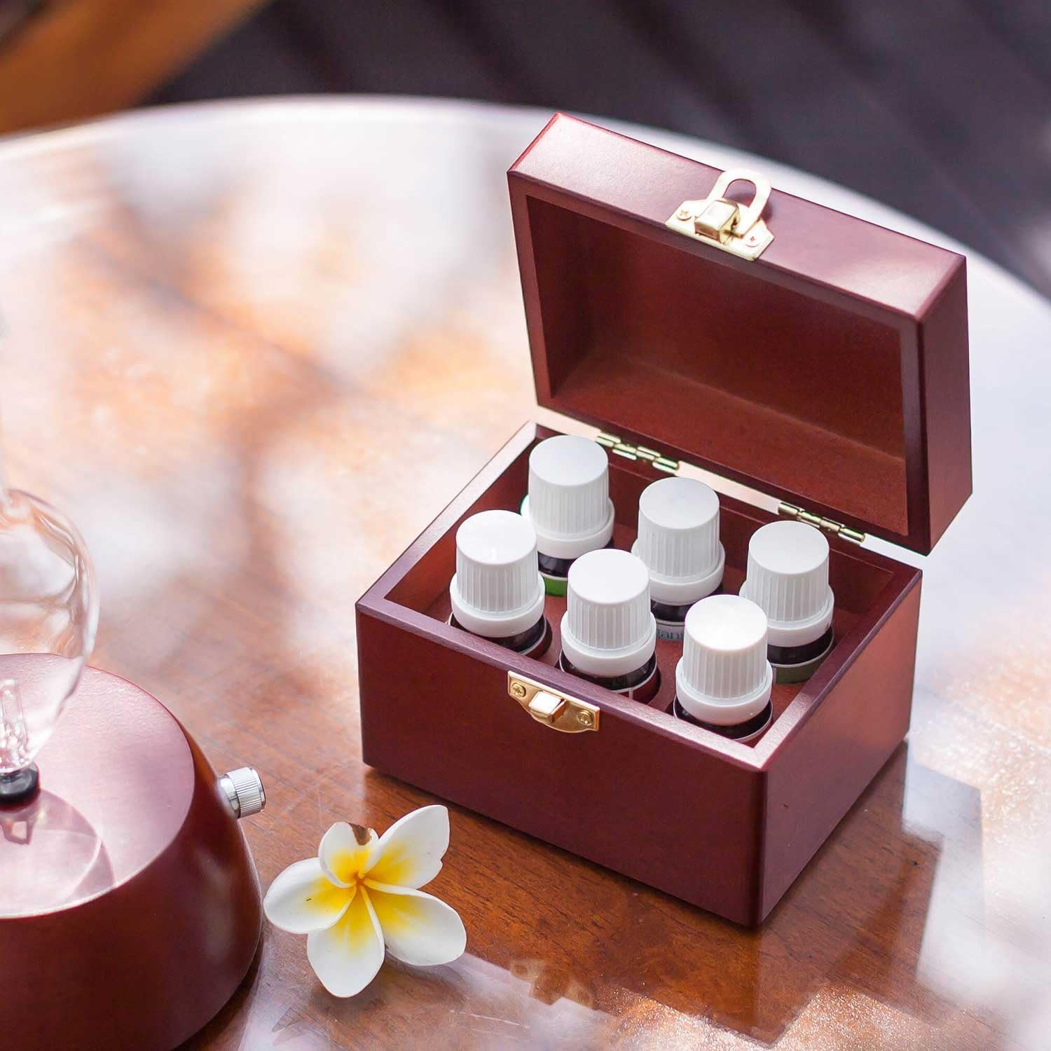 Favorites Sampler Wooden Box of Six 100% Pure Essential Oils for Aromatherapy - Therapeutic Grade - for Use Diffusers