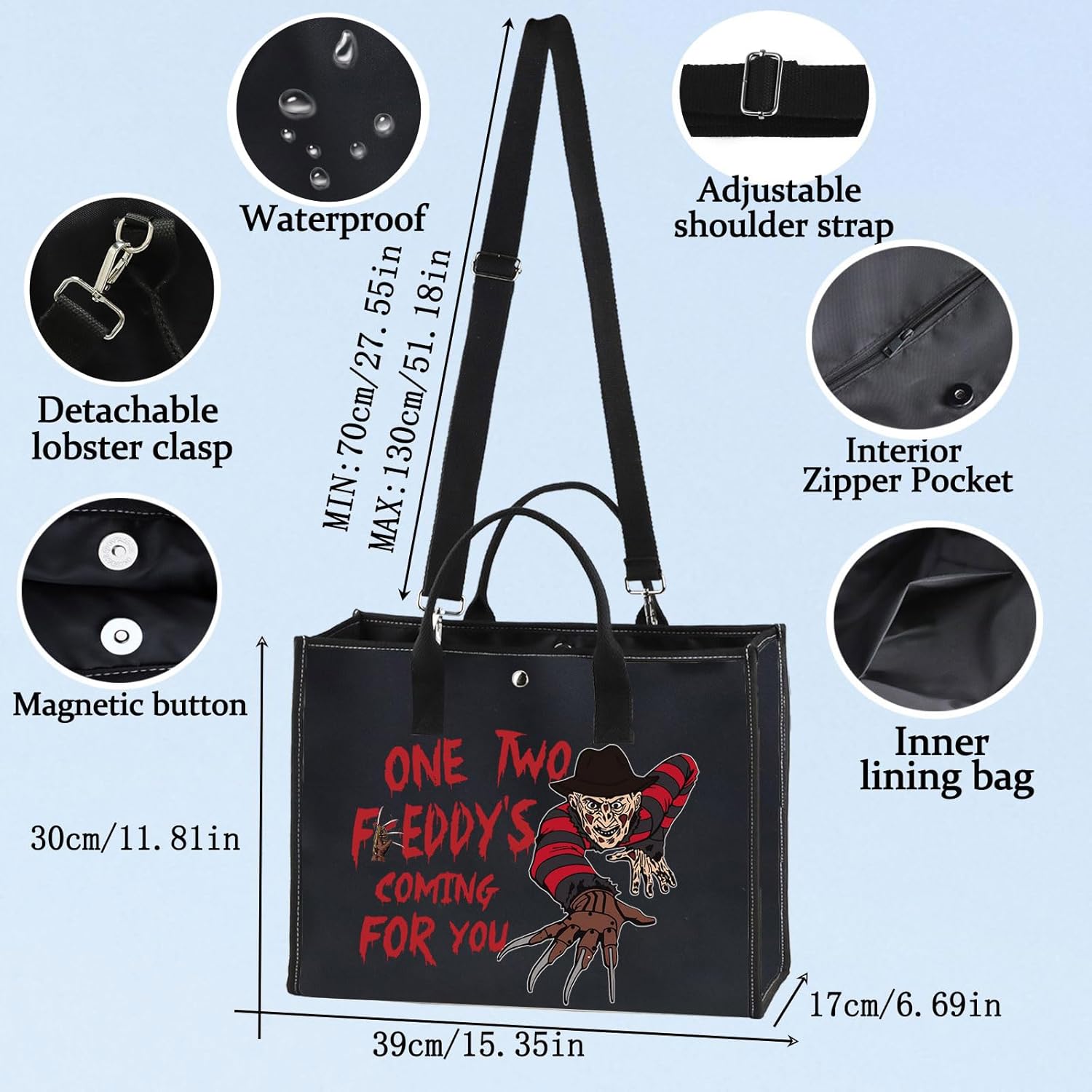 BWWKTOP Night Stalker Cosmetic Makeup Bag Horror Killer Inspired Gifts One Two Coming For You Zipper Bag Halloween Party Merch (One Two Freddy BG) - Image 2