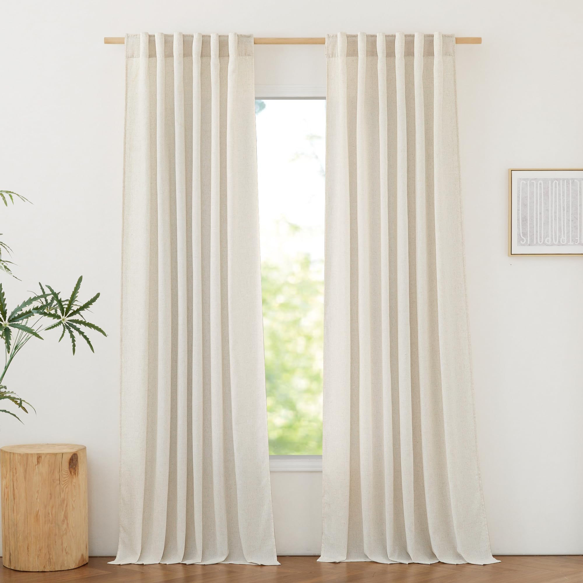 NICETOWN Flax Linen Curtains 120 inches natural