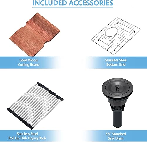 Miniatura 14 de Scamall SM021-1SBG - Fregadero de cocina de acero inoxidable negro de calibre 15, 15 x 15 x 9 pulgadas, fregadero de cocina pequeño con estación