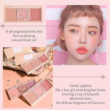 Blushers for Cheeks, 3-in-1 Powder Blush - Matte, Long-Lasting & Sweat-Resistant, Non-Greasy Glow for Natural Look & Brighten Skin