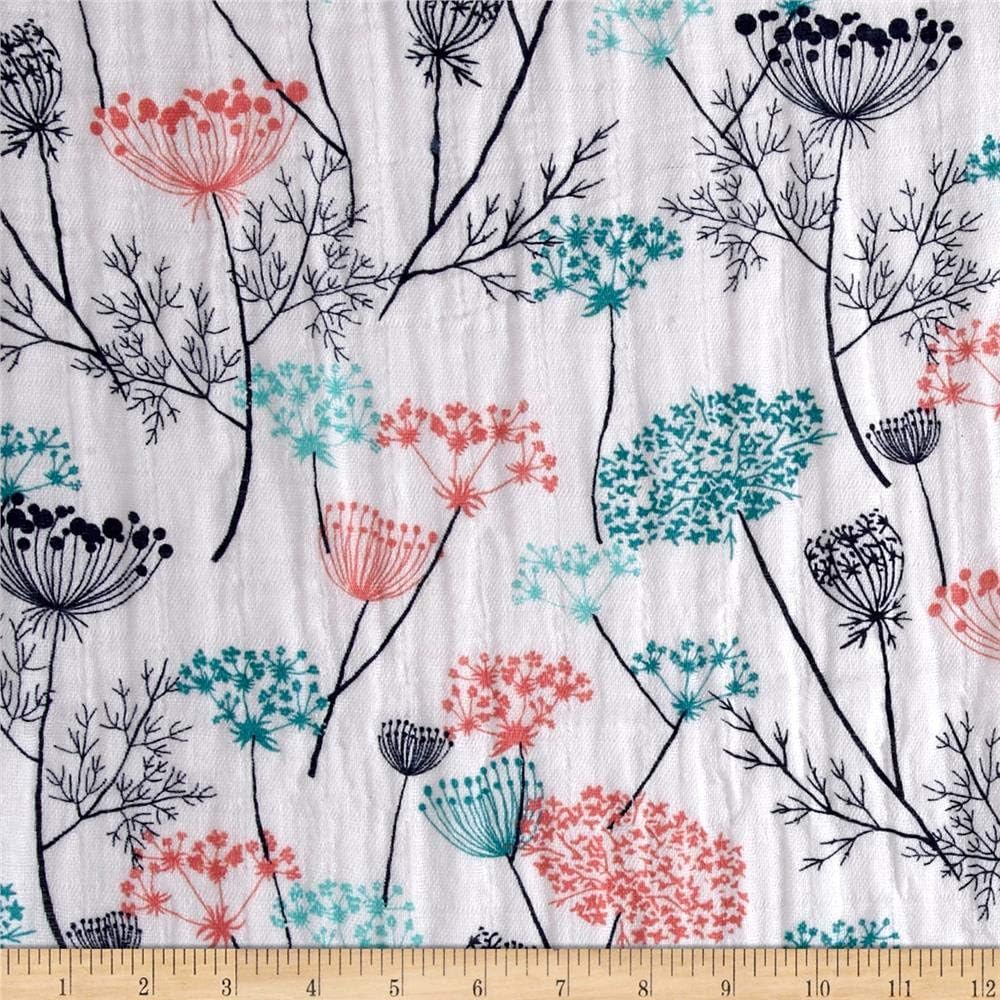 Shannon Embrace Double Gauze Queen Anne's Lace Coral, Fabric by the Yard