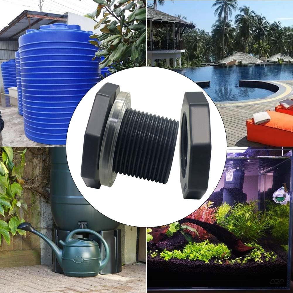 YSIL NPT2" PVC Bulkhead Fitting 2Pcs,Water Tank Connector Pipe Fitting OD 3-1/8"(80mm) with Plugs for Water Tanks,Rain Barrels, Aquariums,Pools